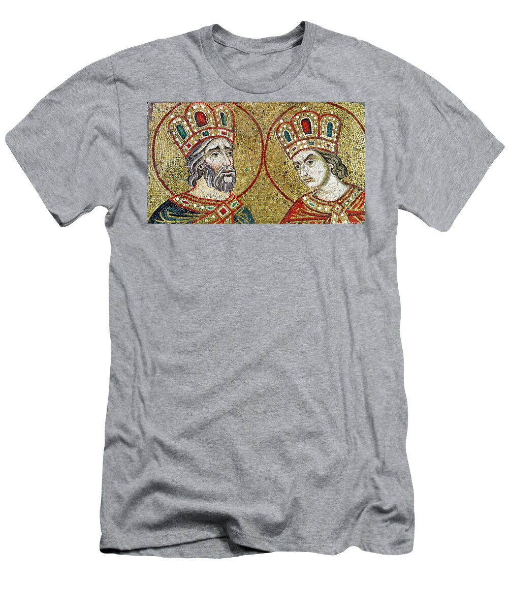Constantin Et Helene T-Shirt featuring the photograph Constantine The Great 270-337 And St. Helena Mosaic by Veneto-Byzantine School
