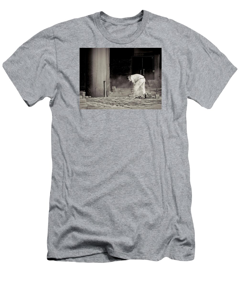 Construction T-Shirt featuring the photograph Construction worker BW by Rudy Umans