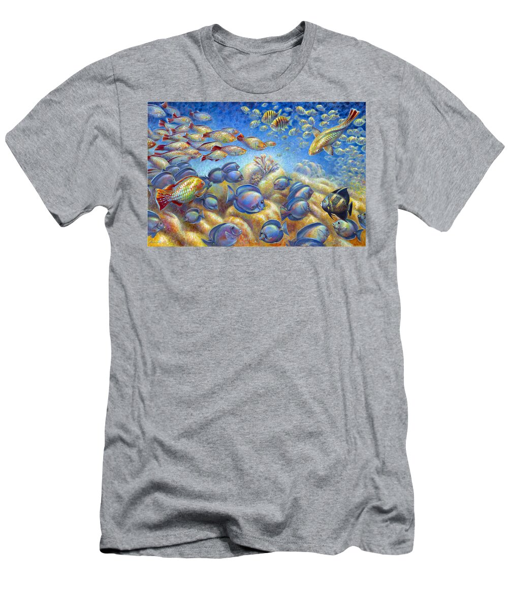 Underwater Coral Reef T-Shirt featuring the painting Coral Reef Life by Nancy Tilles