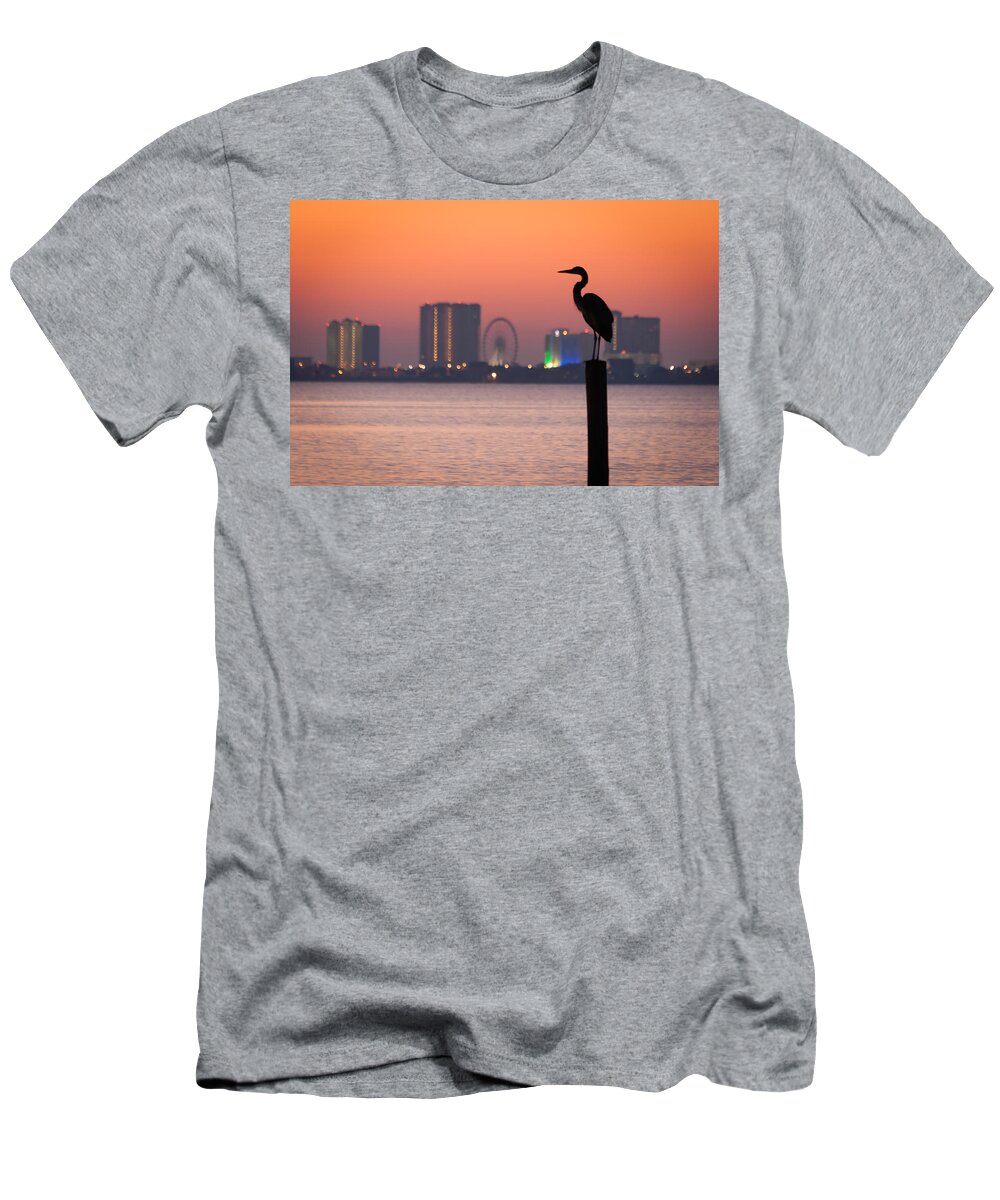 Bird T-Shirt featuring the photograph Crane on a Pier by Tim Stanley