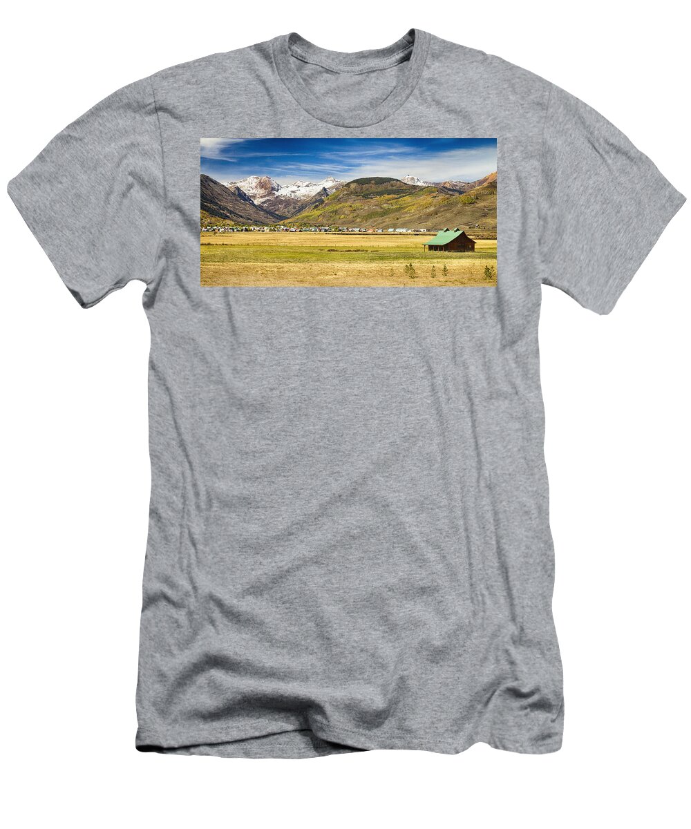 Autumn T-Shirt featuring the photograph Crested Butte City Colorado Panorama View by James BO Insogna