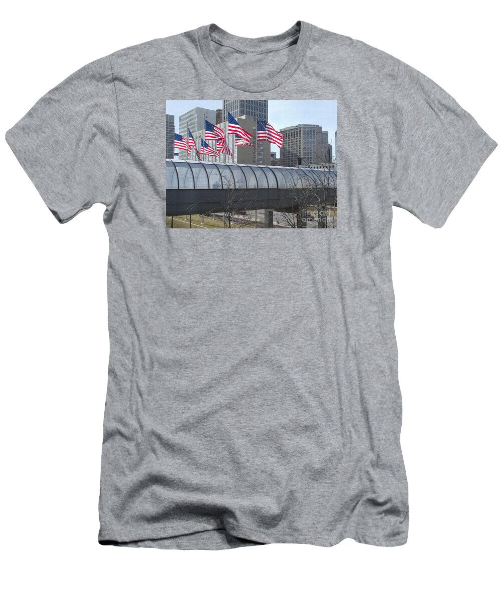 Detroit T-Shirt featuring the photograph Crossing Jefferson Avenue by Ann Horn