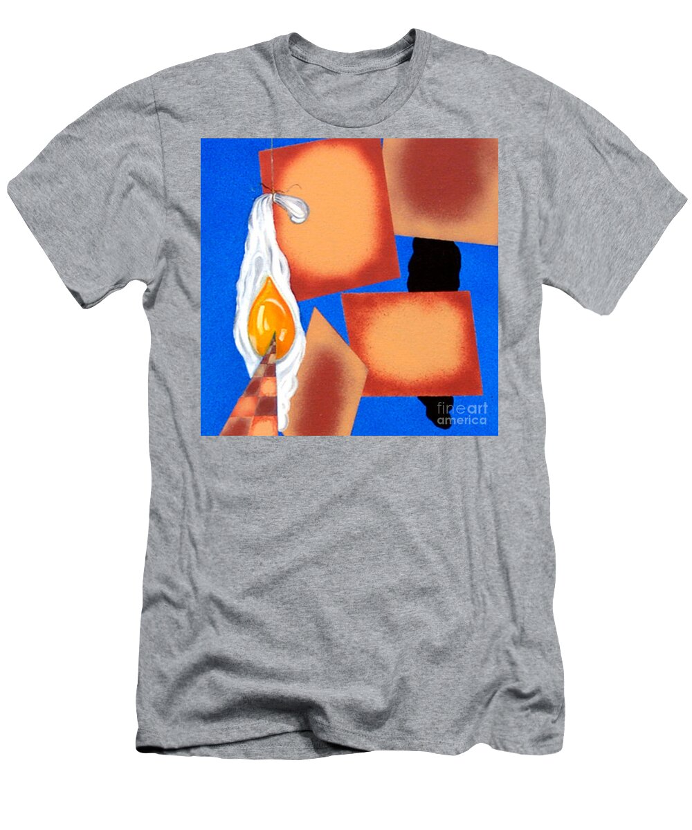 Egg T-Shirt featuring the painting Cut - Disrupted Egg Path On Blue by James Lavott