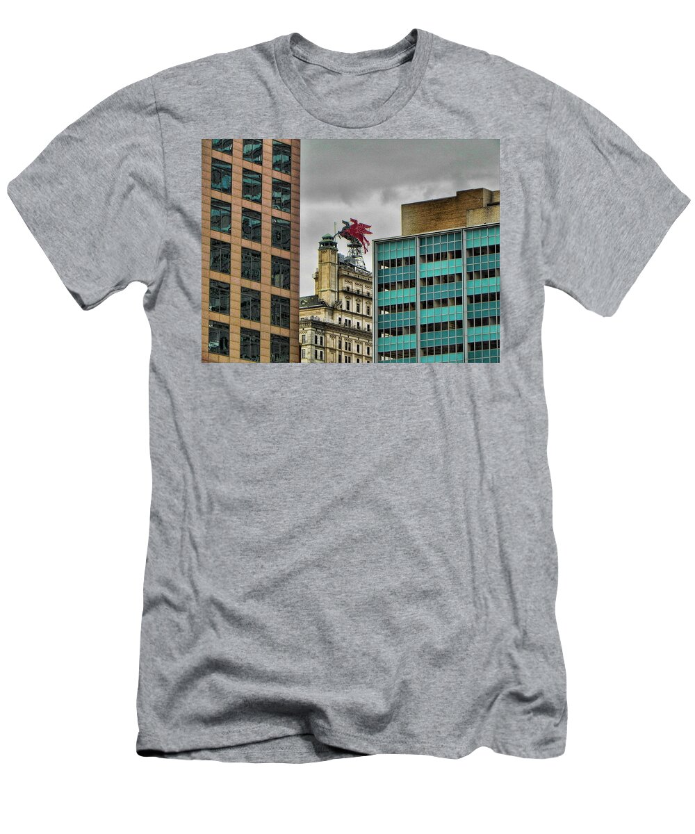 Dallas T-Shirt featuring the photograph Dallas Pegasus by Kathy Churchman
