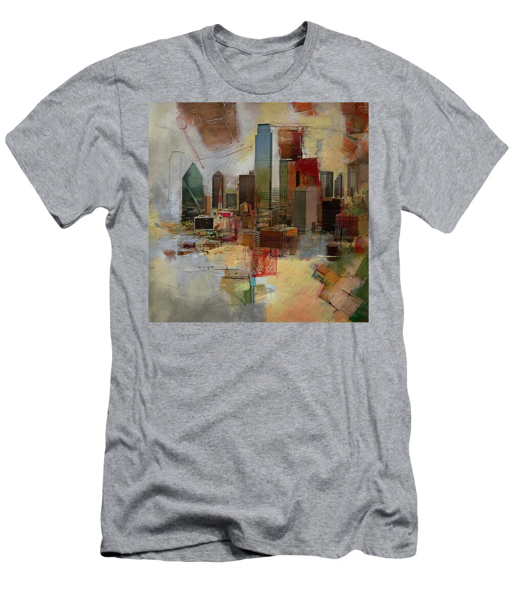 Dallas T-Shirt featuring the painting Dallas Skyline 003 by Corporate Art Task Force