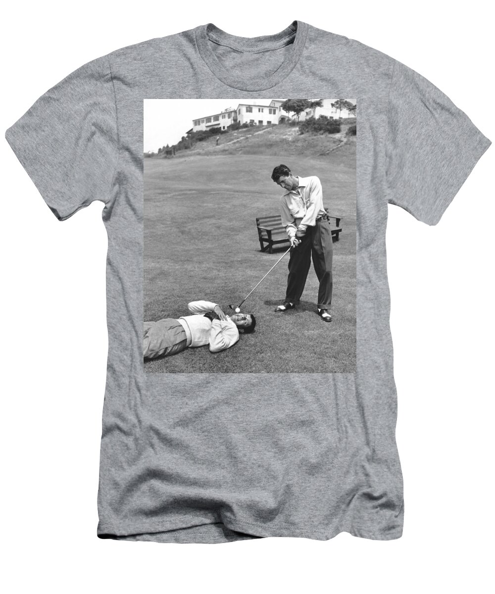 1953 T-Shirt featuring the photograph Dean Martin and Jerry Lewis Golf by Underwood Archives