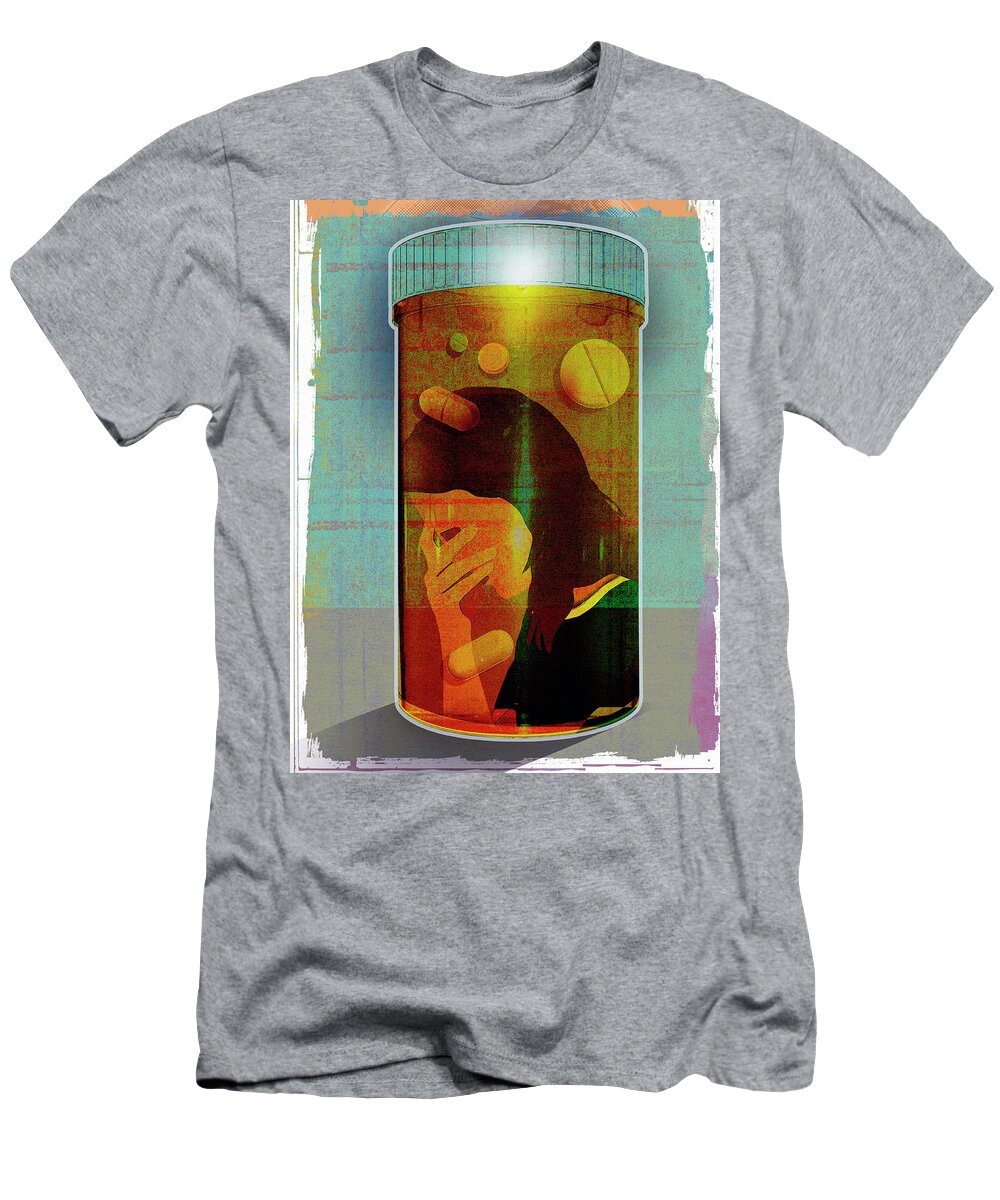 Addict T-Shirt featuring the photograph Depressed Woman Trapped by Ikon Ikon Images