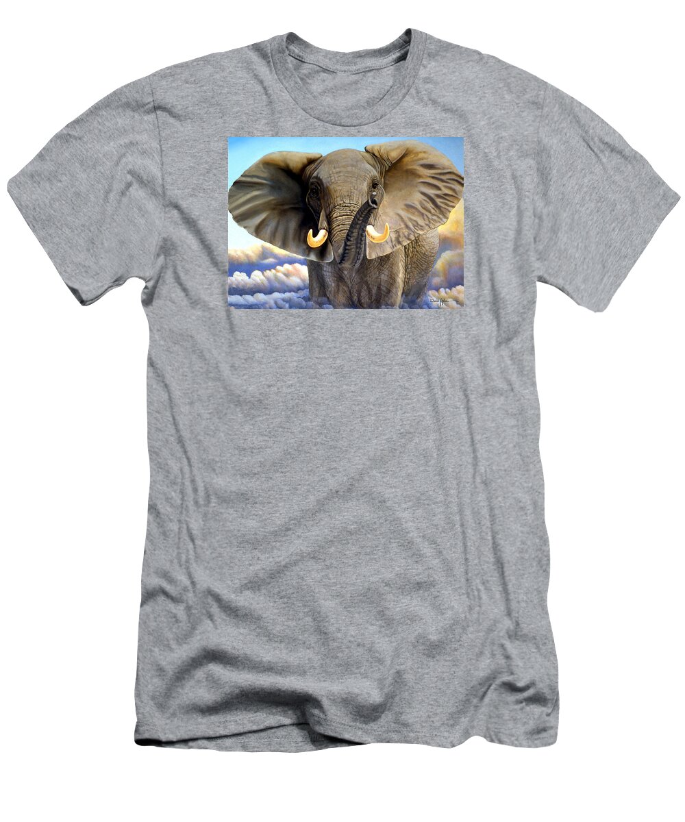 Elephant T-Shirt featuring the painting Distant Thunder by Daniel Adams