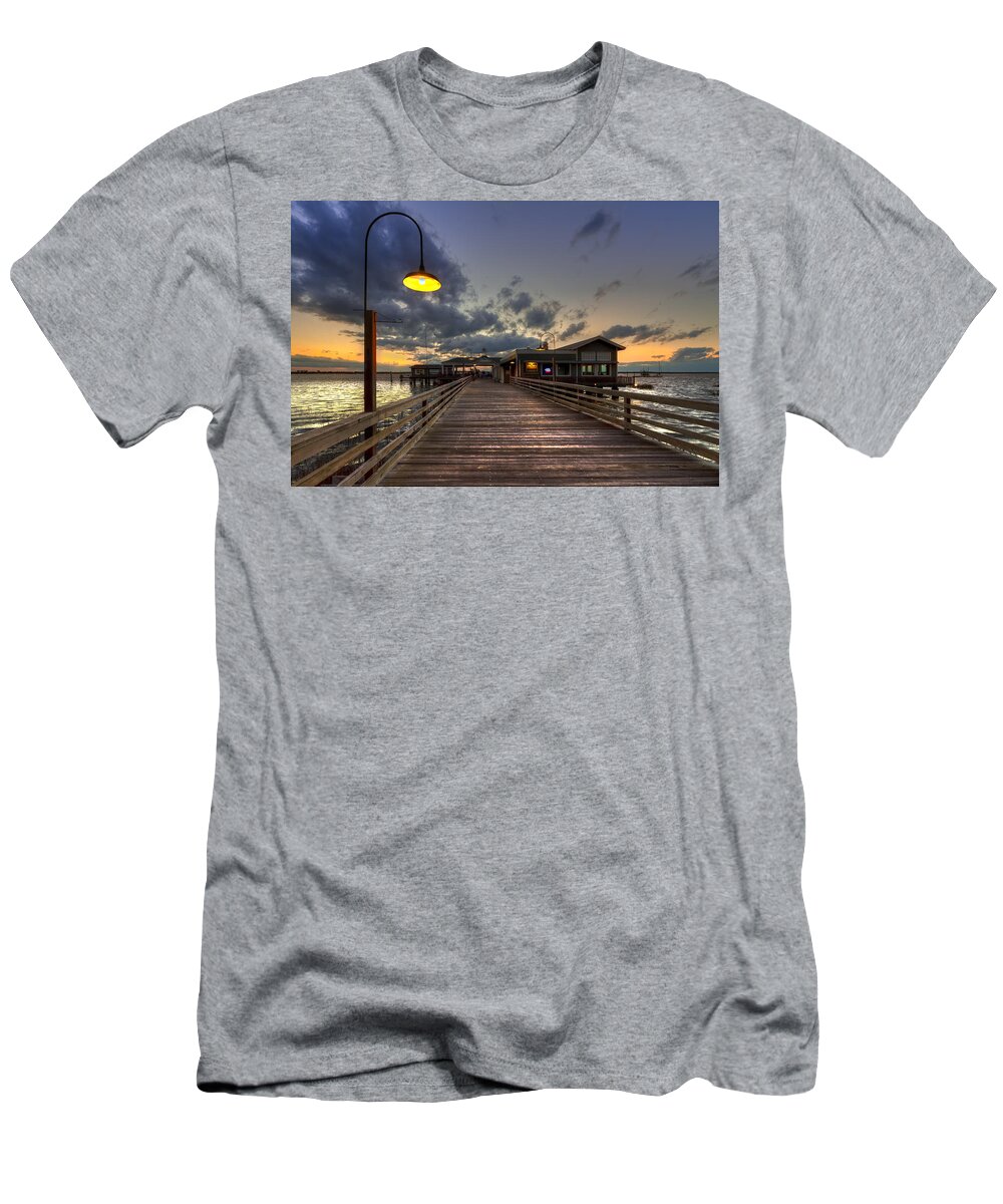 Boats T-Shirt featuring the photograph Dock lights at Jekyll Island by Debra and Dave Vanderlaan