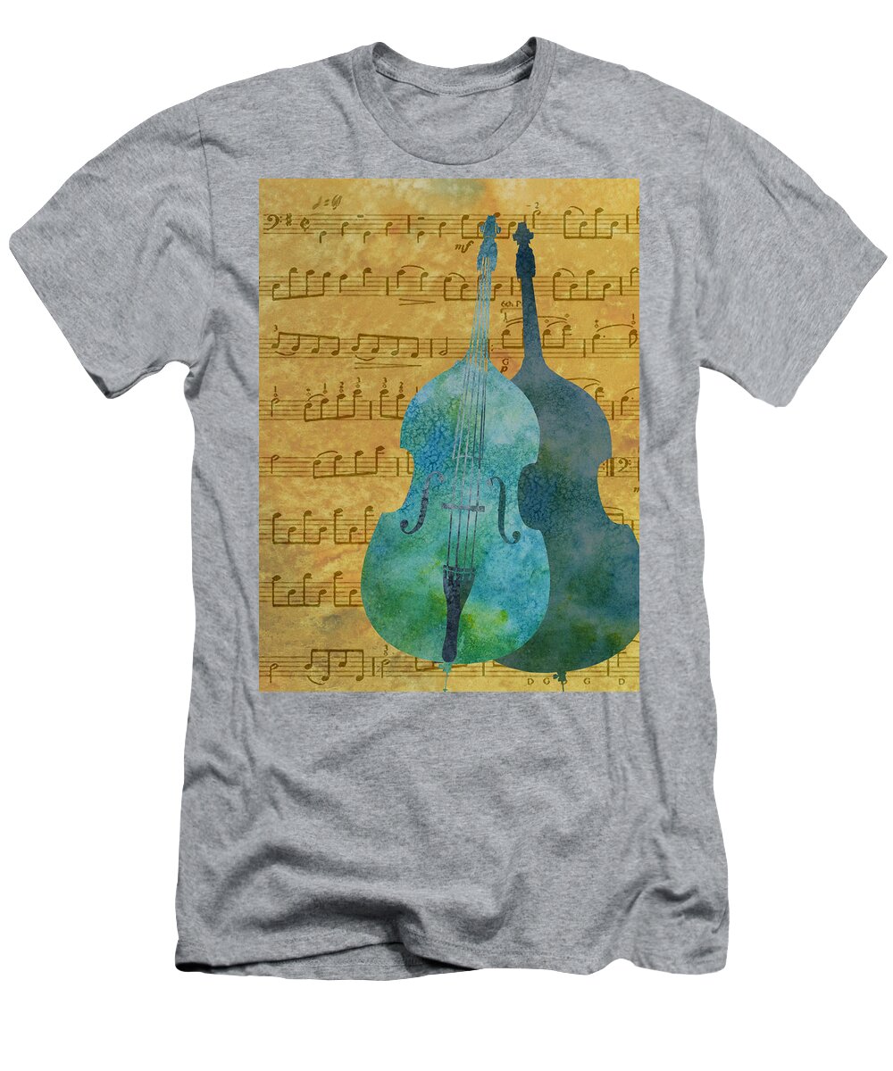 Double Bass T-Shirt featuring the mixed media Double Bass Score by Jenny Armitage