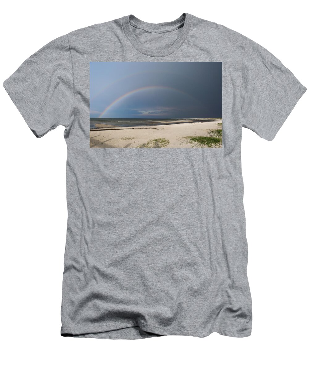 Cedar Island T-Shirt featuring the photograph Double Rainbow Beach by Paula OMalley