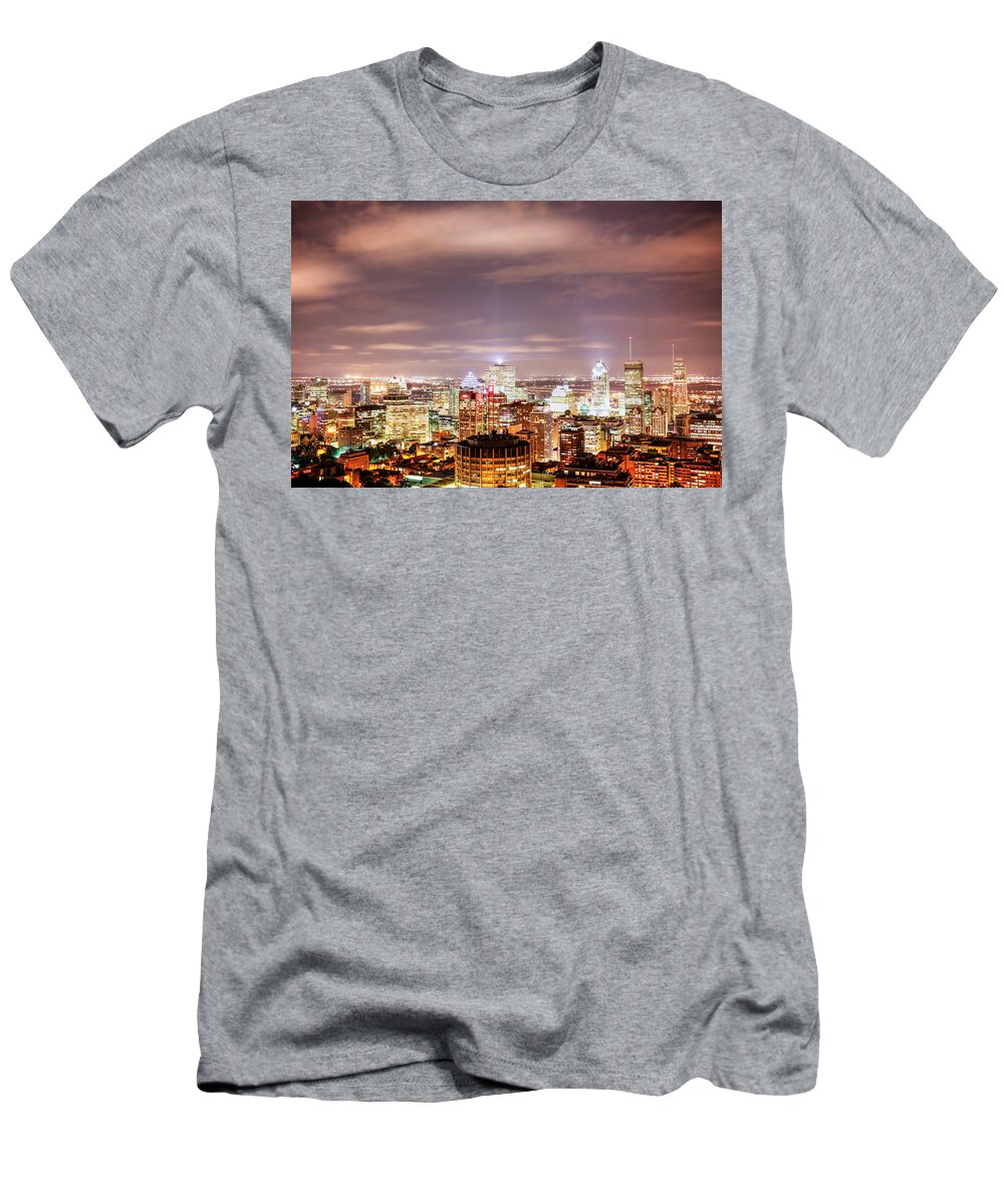 City T-Shirt featuring the photograph Downtown Montreal at night by Eti Reid