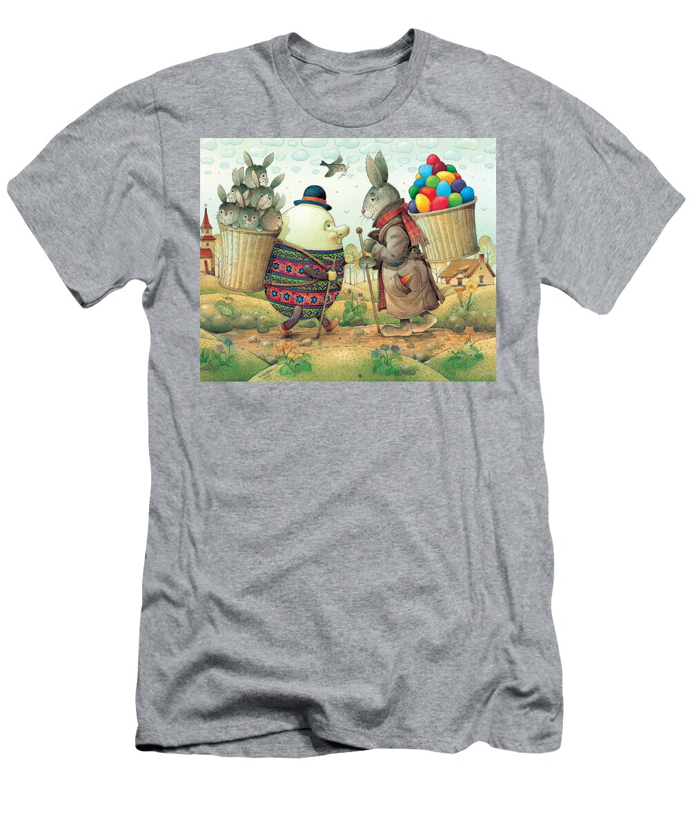 Easter Eggs Rabbit Spring Green Landscape T-Shirt featuring the painting Eastereggs 03 by Kestutis Kasparavicius
