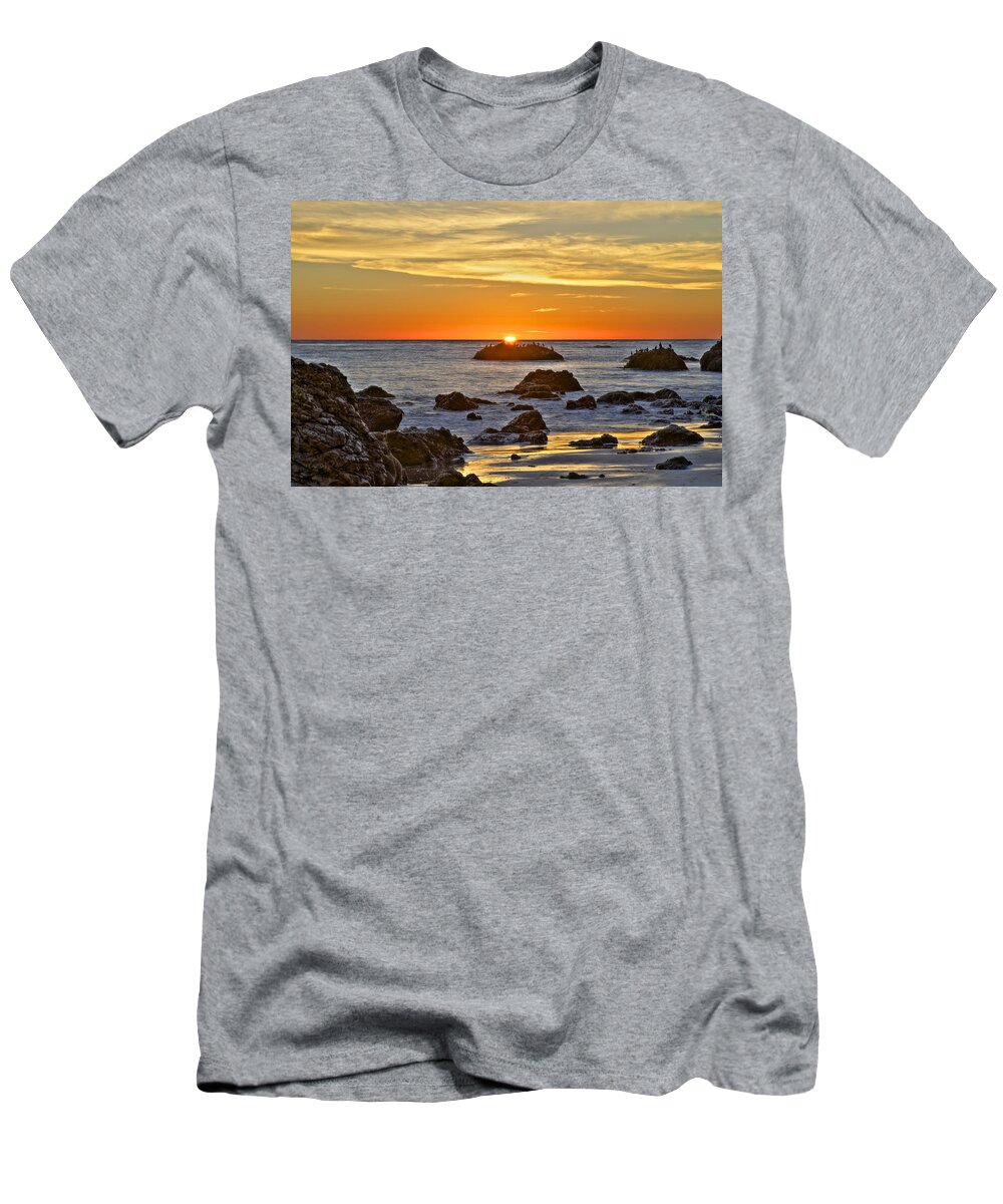 Rocks T-Shirt featuring the photograph El Matador Beach Sunset by Richard J Cassato