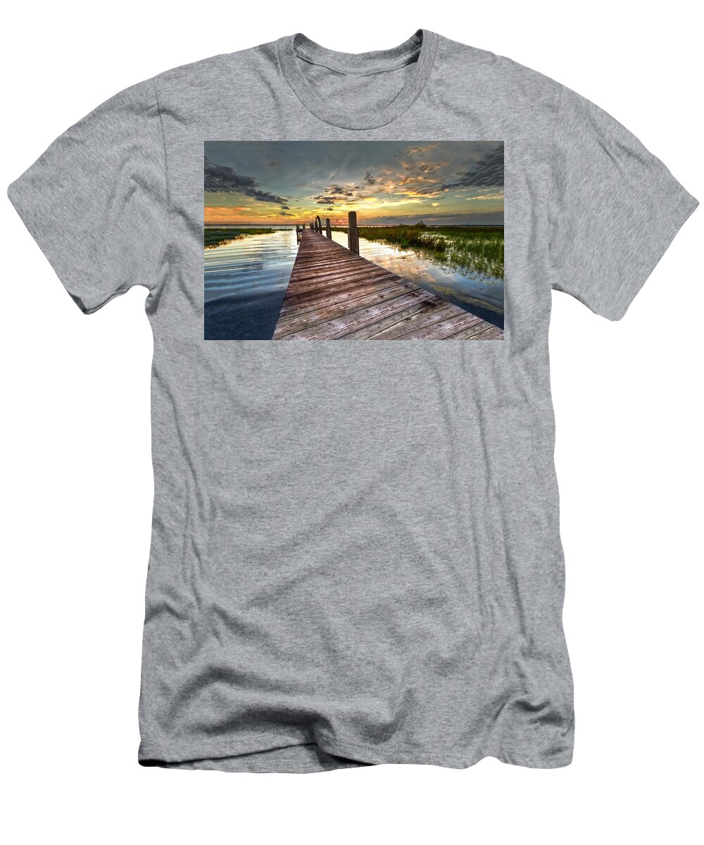 Clouds T-Shirt featuring the photograph Evening Dock by Debra and Dave Vanderlaan