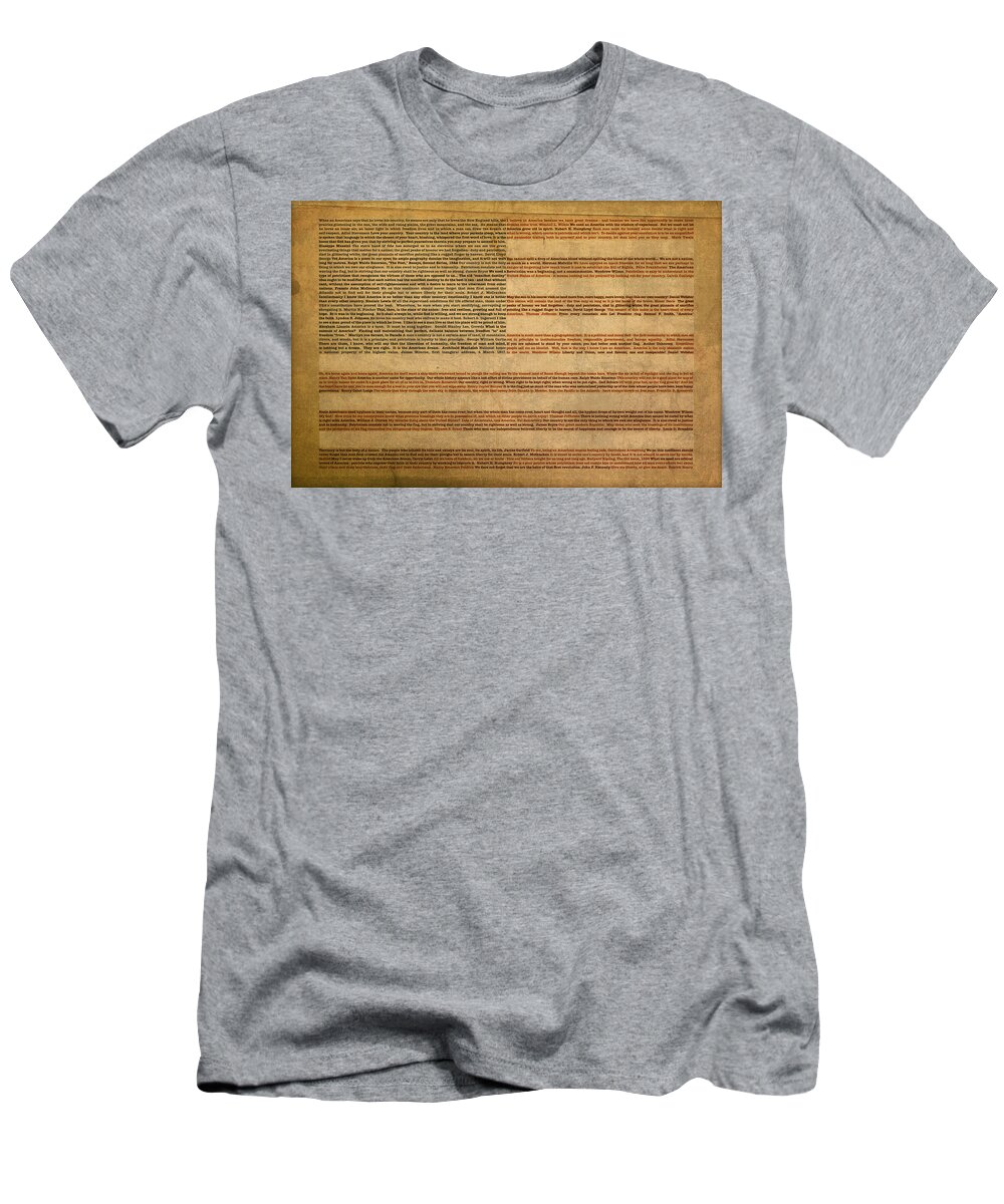 Famous T-Shirt featuring the mixed media Famous Patriotic Quotes American Flag Word Art by Design Turnpike