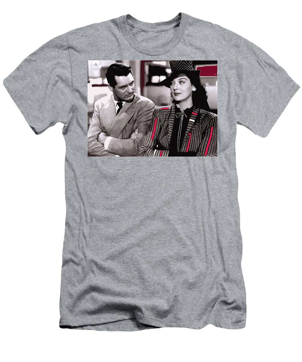 Film Homage Cary Grant Rosalind Russell Howard Hawks His Girl Friday 1940-2008 Toned Color Added T-Shirt featuring the photograph Film homage Cary Grant Rosalind Russell Howard Hawks His Girl Friday 1940-2008 by David Lee Guss