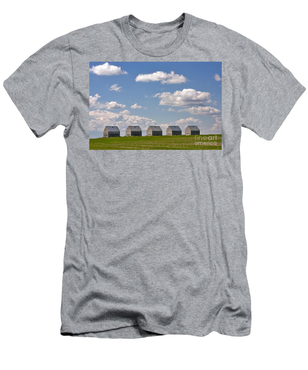 Landscape T-Shirt featuring the photograph Five Sheds on the Alberta Prairie by Louise Heusinkveld