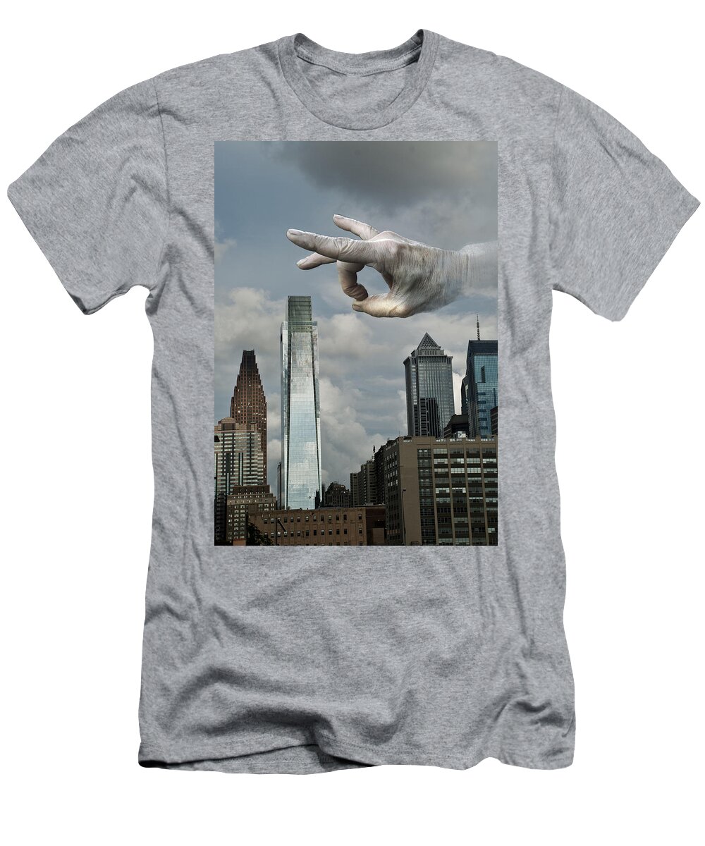 Hand T-Shirt featuring the digital art Flicking Philly by Rick Mosher