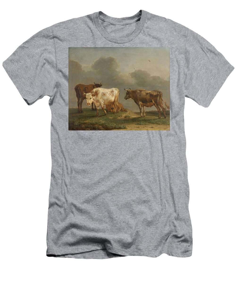 Potter T-Shirt featuring the painting Four Cows in a Meadow by Paulus Potter