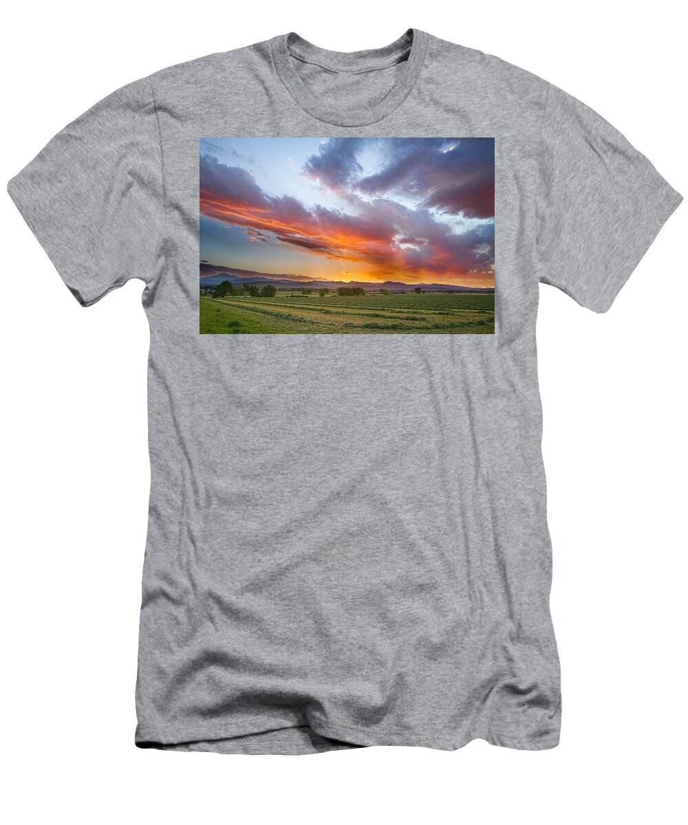 Farm T-Shirt featuring the photograph Fresh Cut Hay and Colorful Sky by James BO Insogna