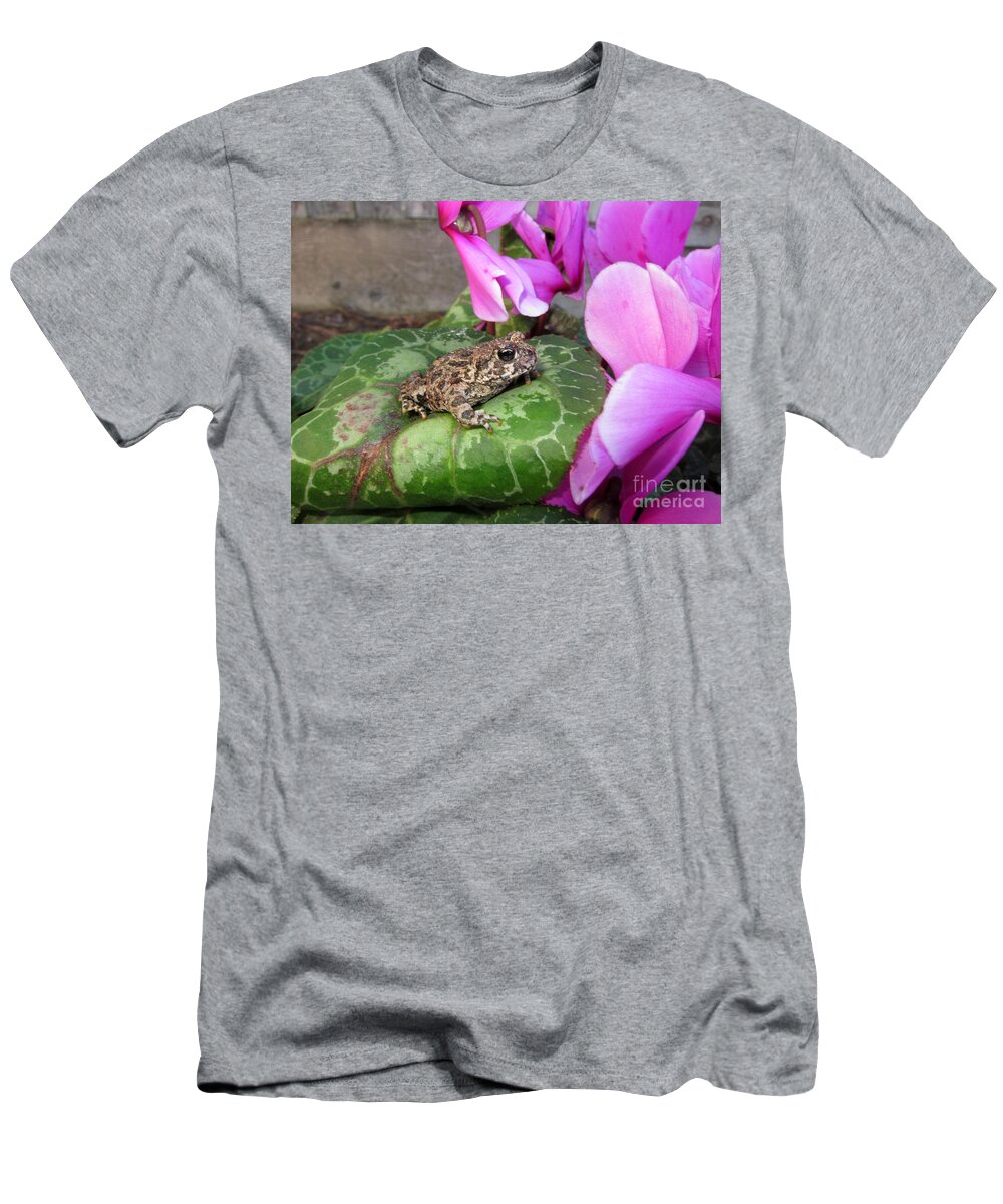 Frog T-Shirt featuring the photograph Frog on Cyclamen Plant by Debra Thompson
