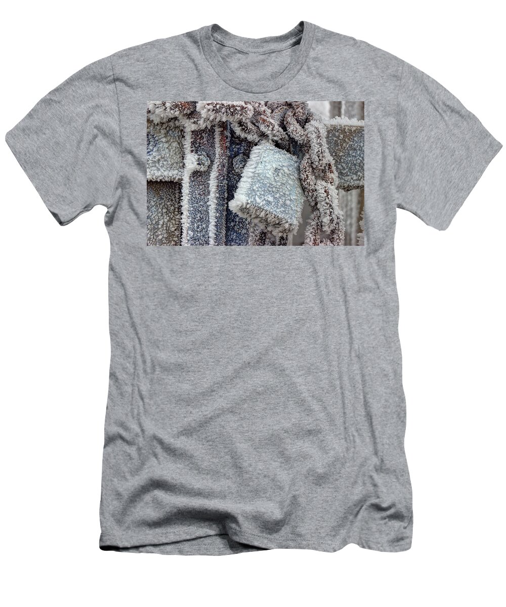 Frozen Lock T-Shirt featuring the photograph Frozen Lock and Chain by Michael Eingle