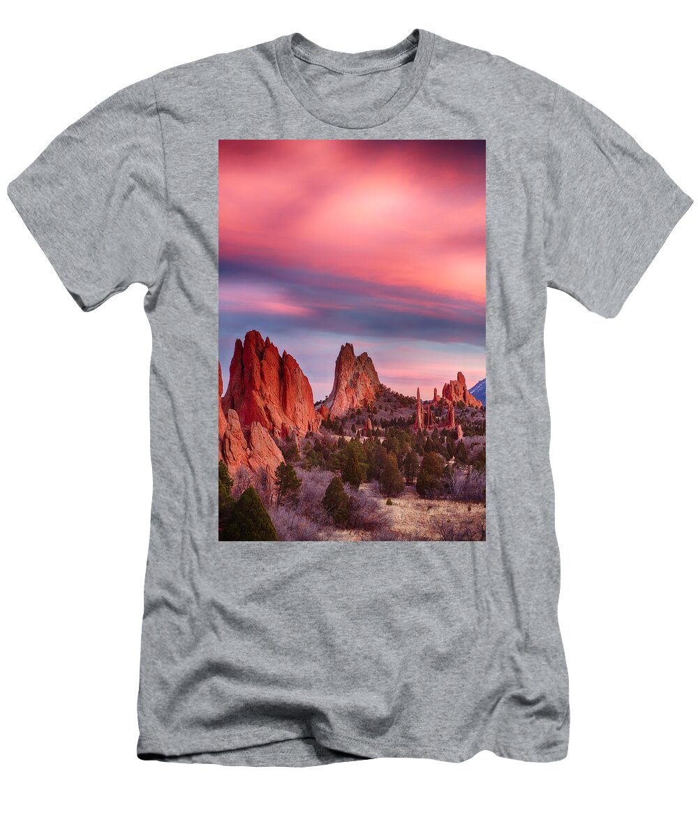 Garden Of The Gods T-Shirt featuring the photograph Garden of the Gods Sunset Sky Portrait by James BO Insogna