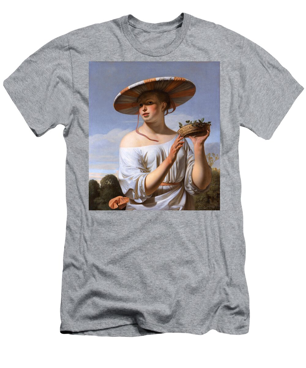Caesar Van Everdingen T-Shirt featuring the painting Girl in a Large Hat by Caesar van Everdingen