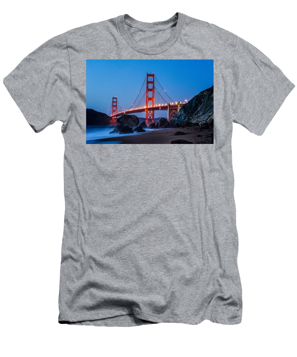 Golden Gate T-Shirt featuring the photograph Golden Gate at Twilight by Linda Villers