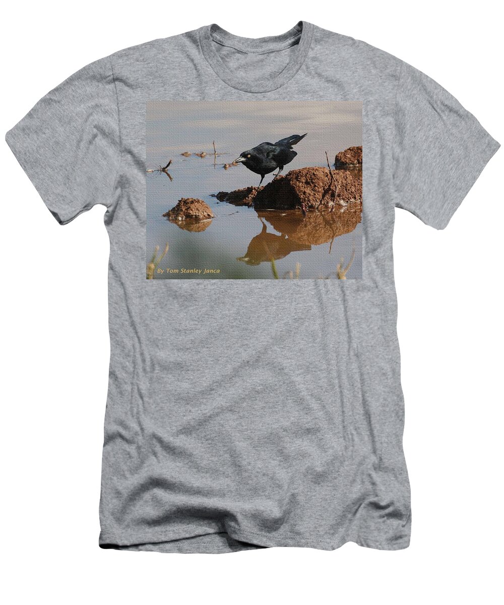 Grackle T-Shirt featuring the photograph Grackle Looking For Food by Tom Janca