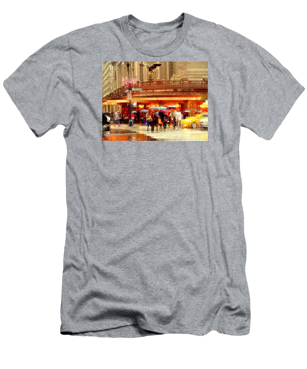 Grand Central Station T-Shirt featuring the photograph Grand Central Station in the Rain - New York by Miriam Danar