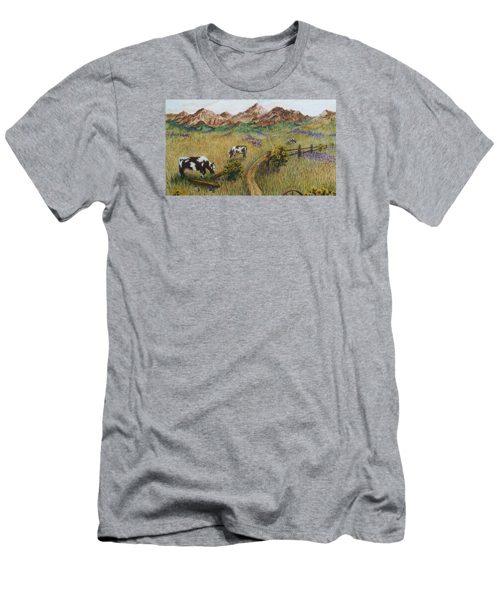 Print T-Shirt featuring the painting Grazing Cows by Katherine Young-Beck