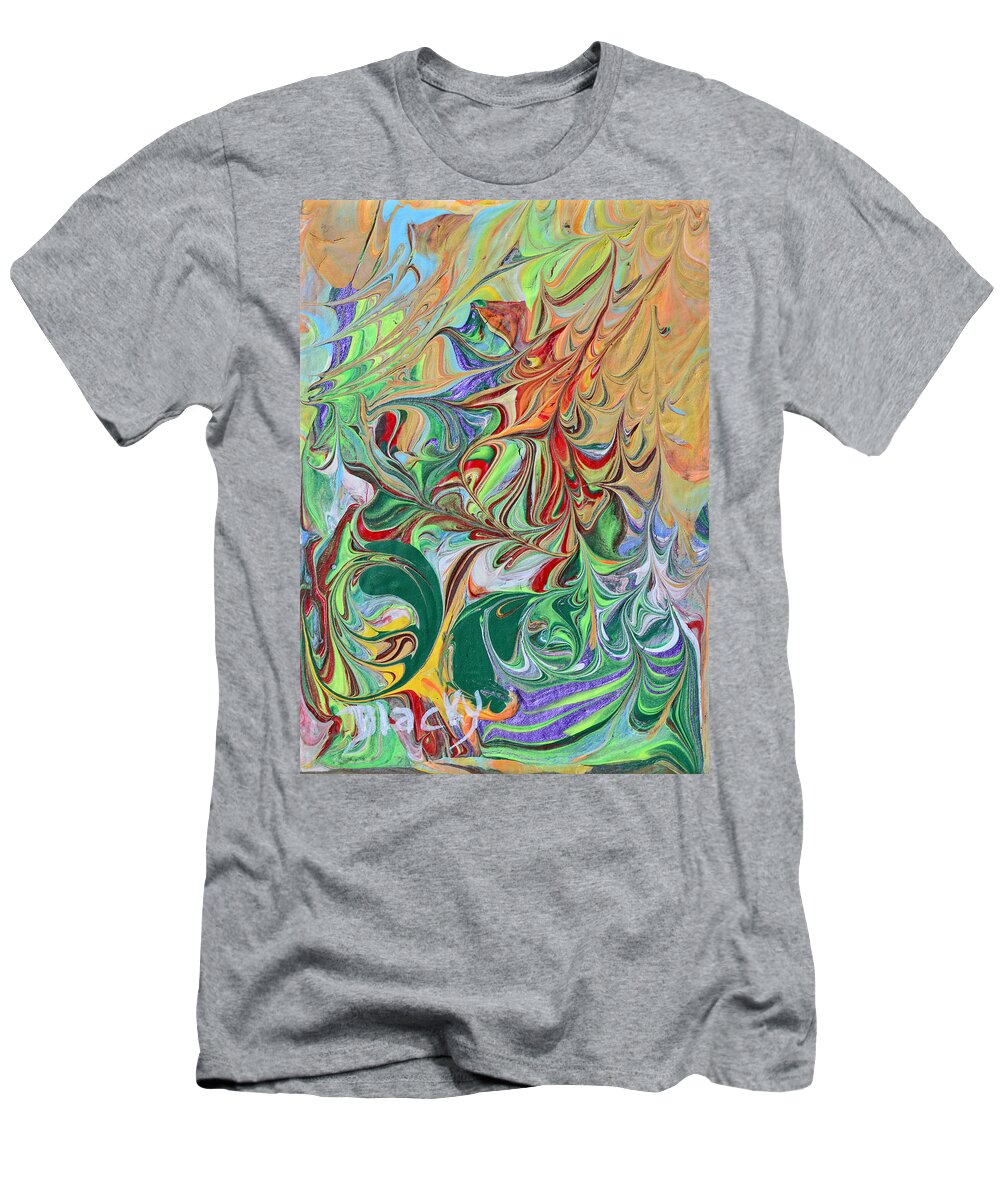 Vibrant Abstract T-Shirt featuring the painting Green Paisley by Donna Blackhall