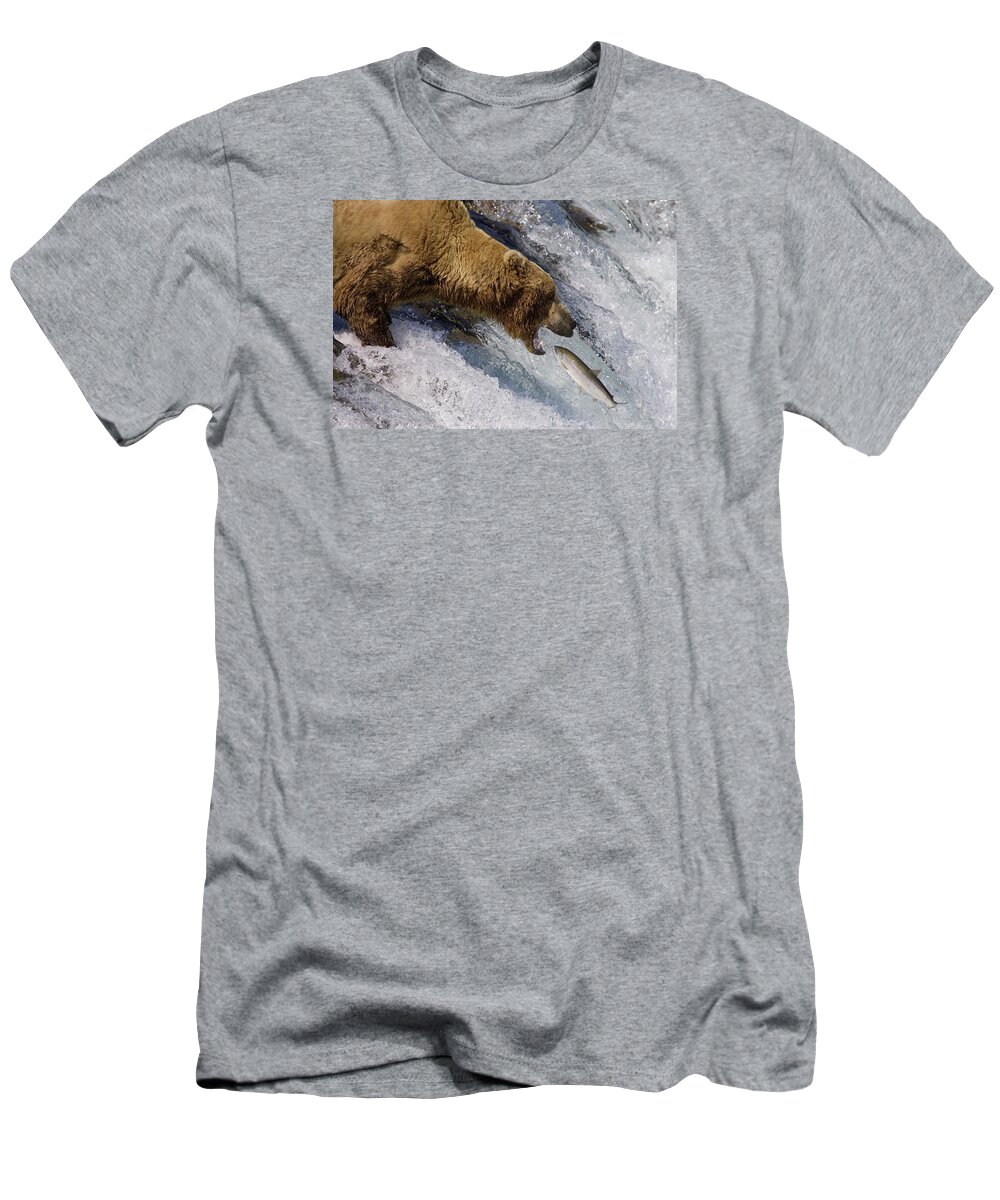 00437111 T-Shirt featuring the photograph Grizzly Bear Catching Salmon by Matthias Breiter