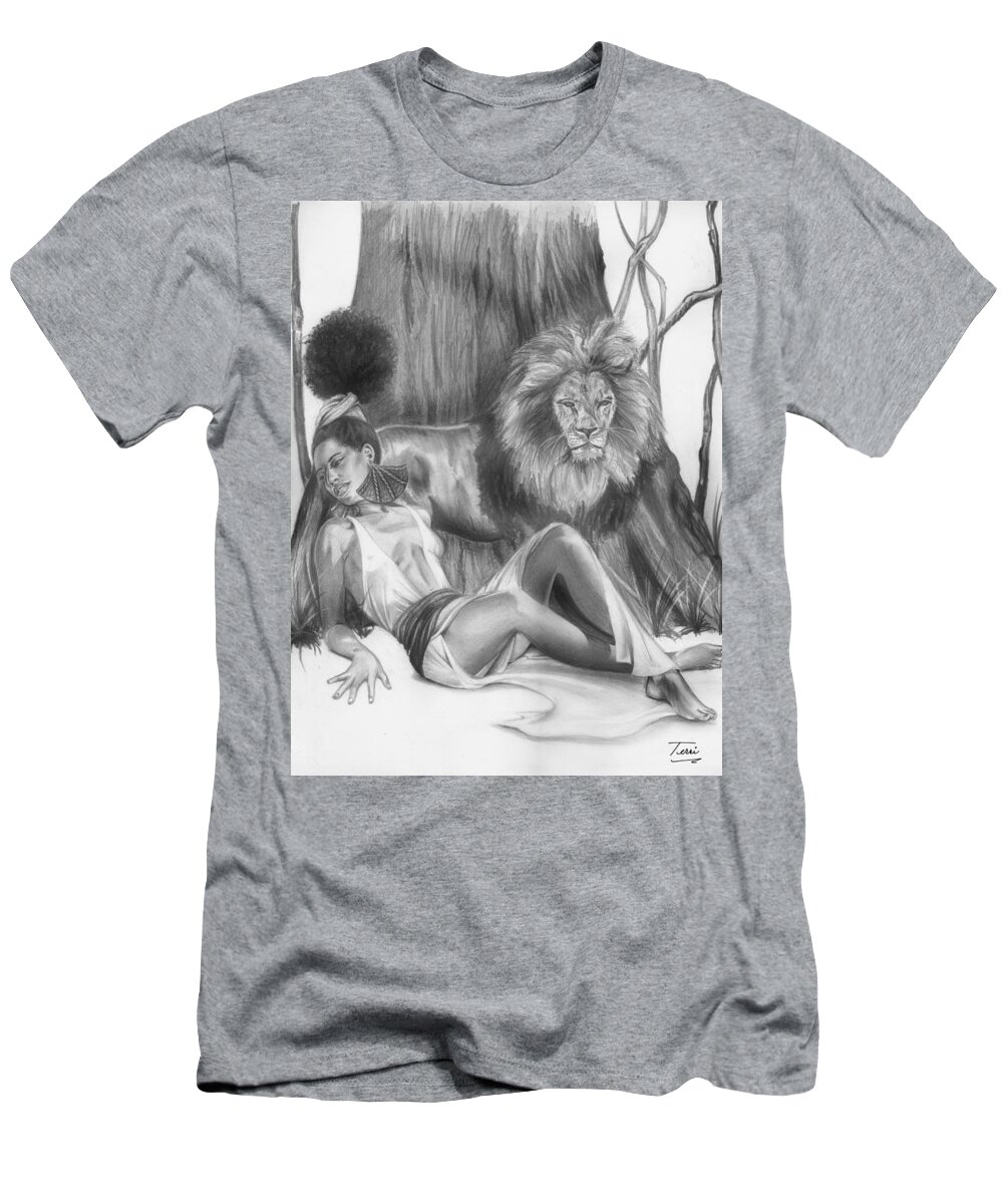 Woman T-Shirt featuring the drawing Guarded by Terri Meredith