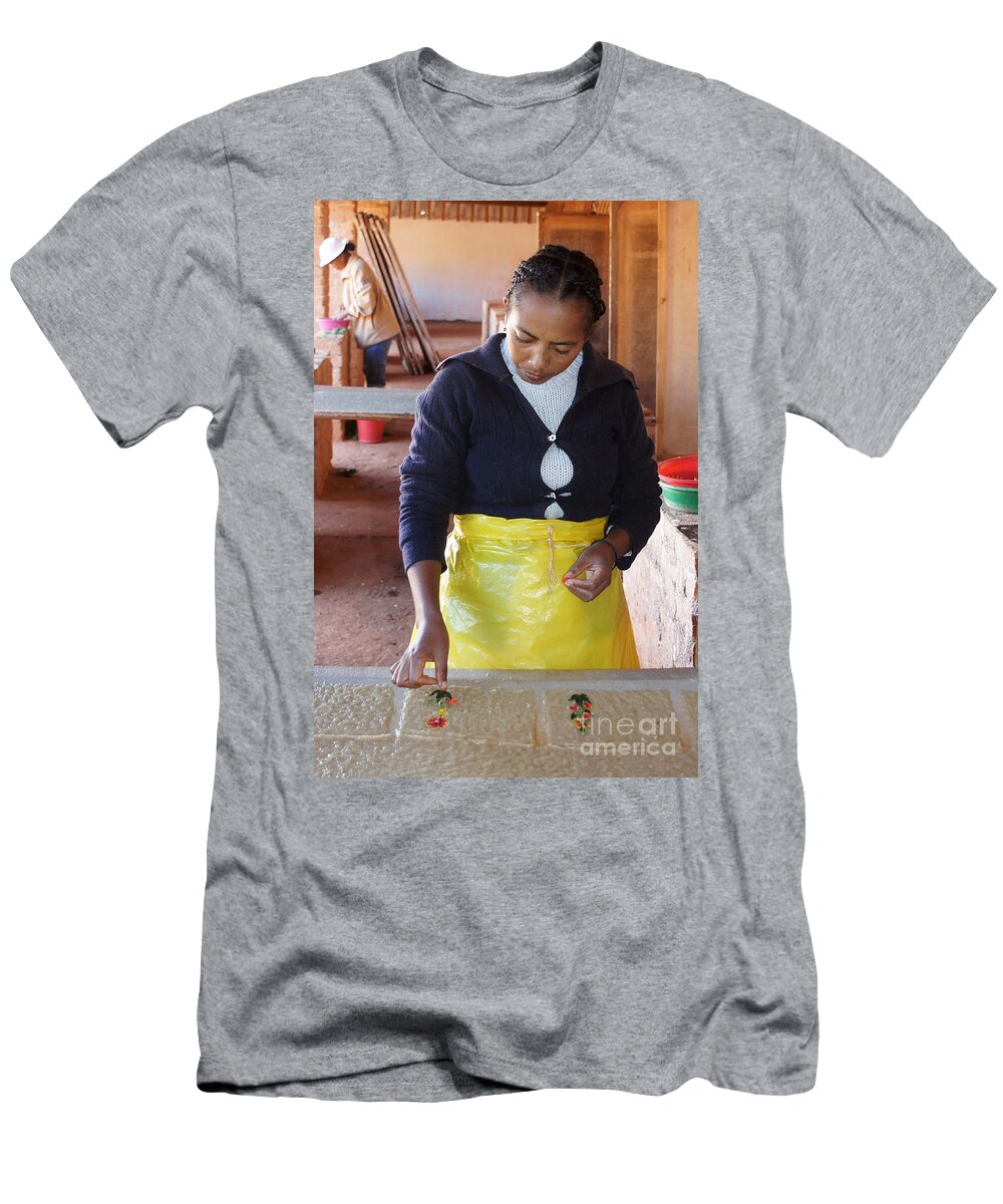 Madagascar T-Shirt featuring the photograph hand papermaking in Madagascar 2 by Rudi Prott