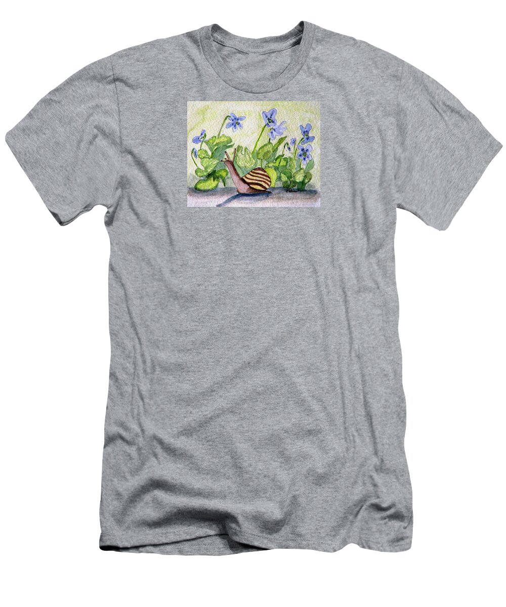 Violets T-Shirt featuring the painting Harold in the Violets by Angela Davies