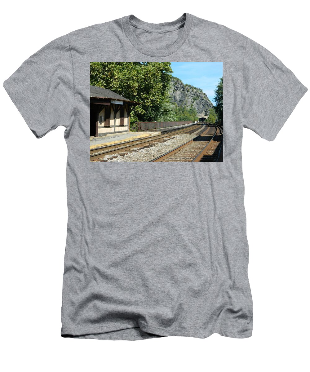 Harpers Ferry Train Depot Wva T-Shirt featuring the photograph Harpers Ferry Train Depot WVA by Emmy Vickers