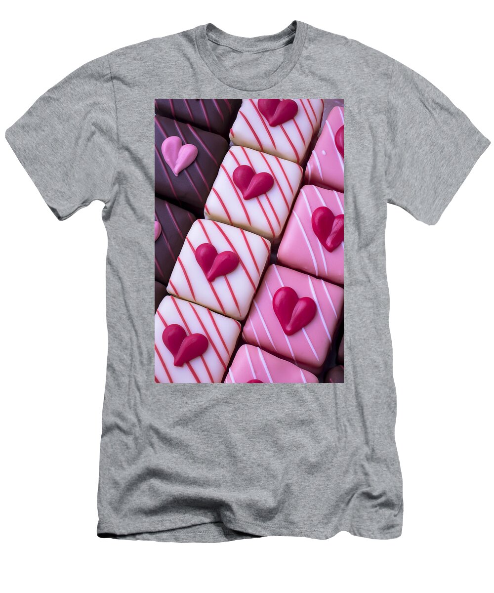 Hearts T-Shirt featuring the photograph Hearts on candy by Garry Gay