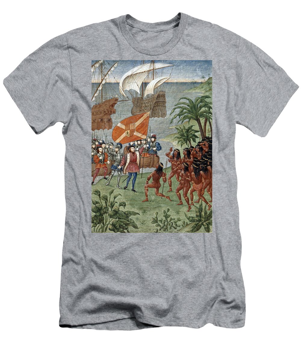 Exploration T-Shirt featuring the photograph Hernando Cortez Entering Mexico, 1519 by British Library