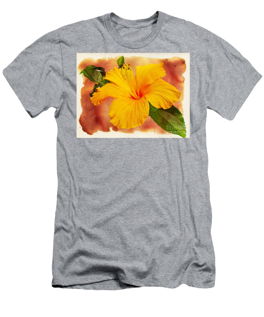Hibiscus T-Shirt featuring the photograph Hibiscus - Mango Sunshine by Carol Senske
