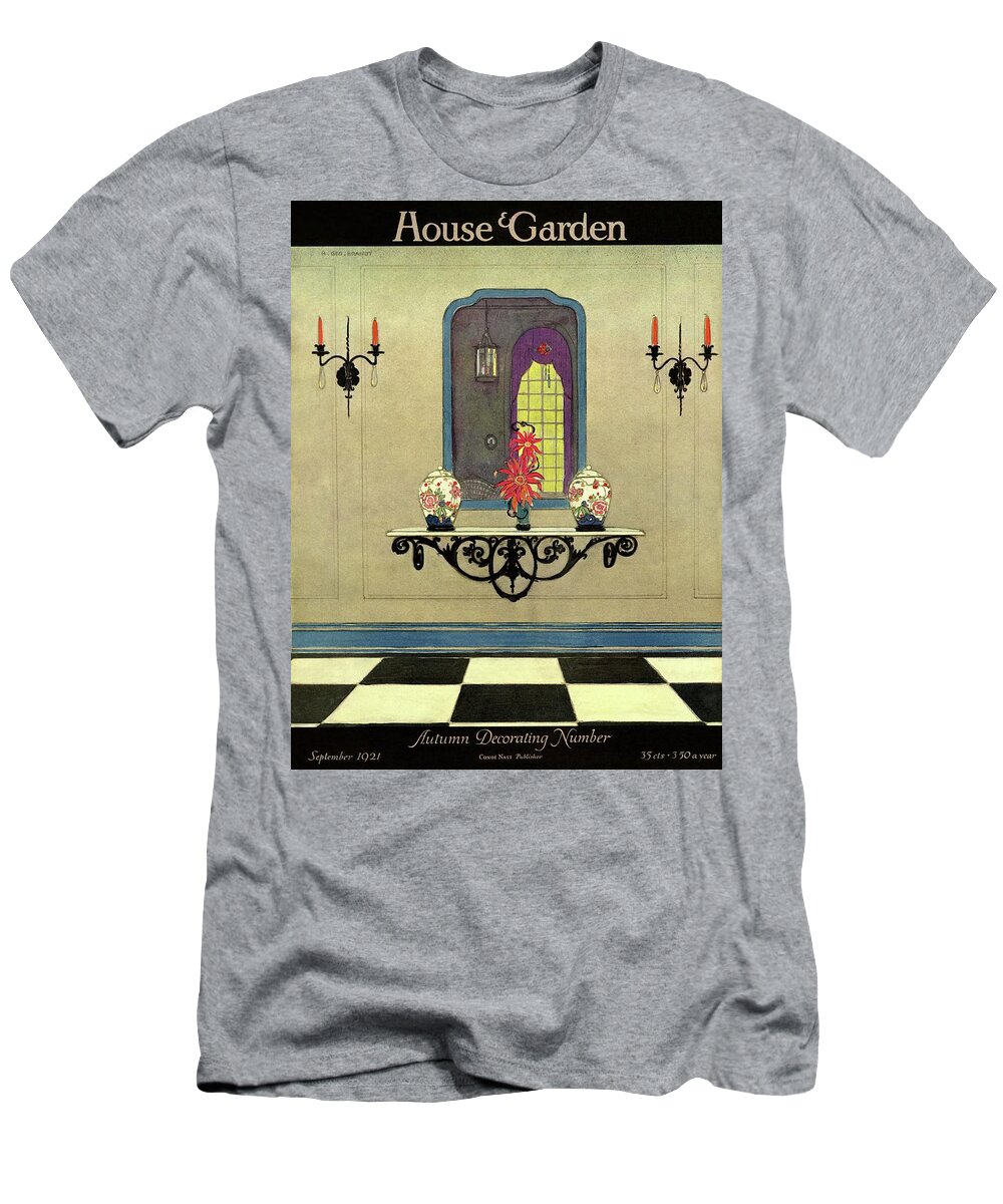 House And Garden T-Shirt featuring the photograph House And Garden Autumn Decorating Number Cover by H. George Brandt