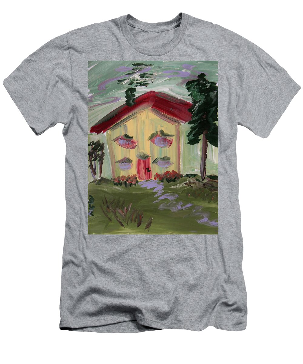Yellow House T-Shirt featuring the painting House of Hugs 2 by Mary Carol Williams