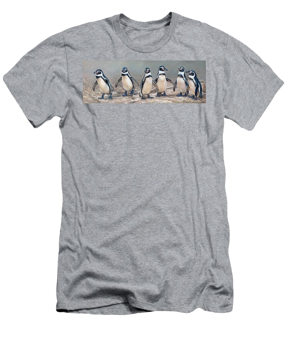Animal T-Shirt featuring the photograph Humboldt Penguins Standing In A Row by Ikon Ikon Images