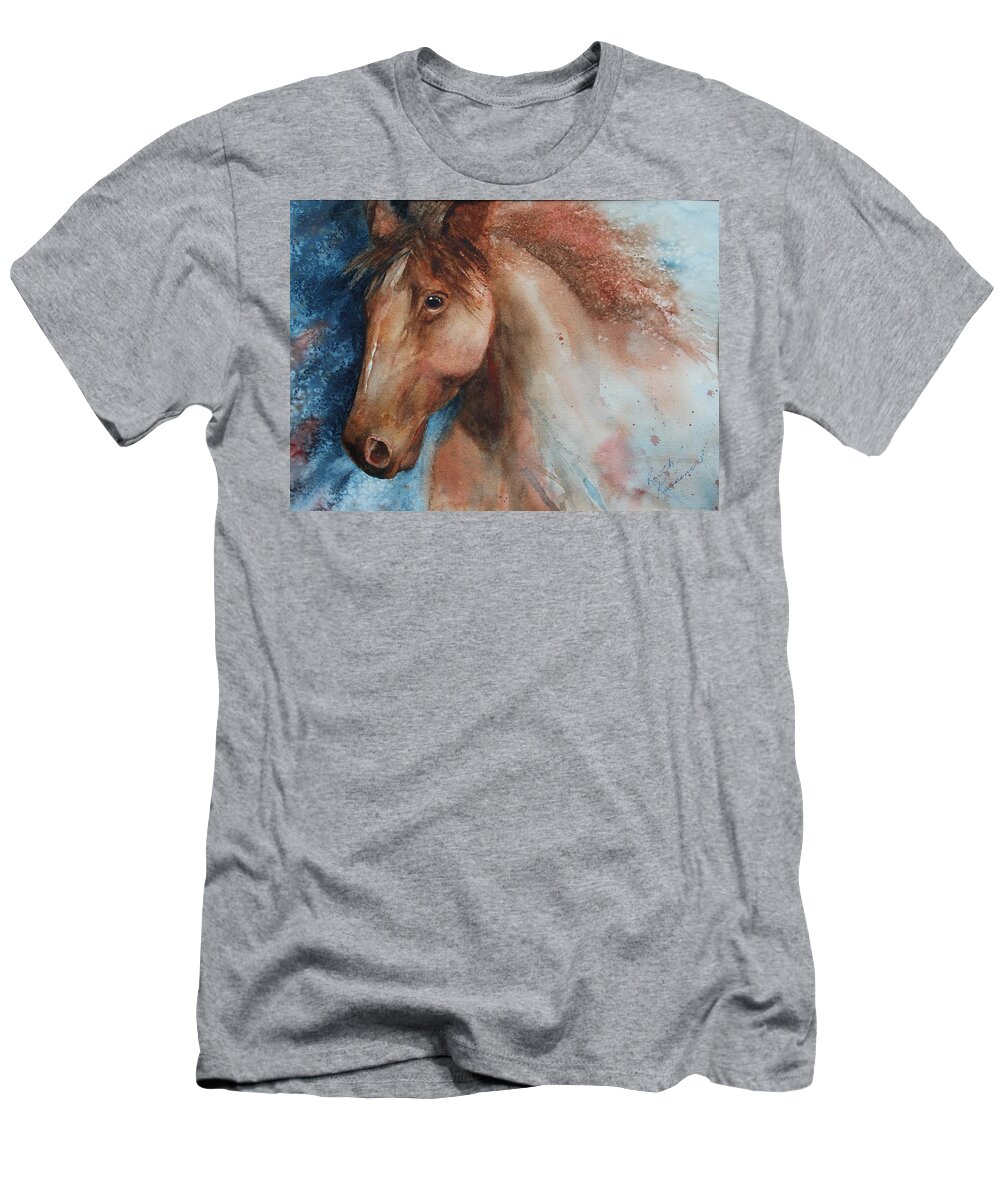Horse T-Shirt featuring the painting Hunter by Ruth Kamenev