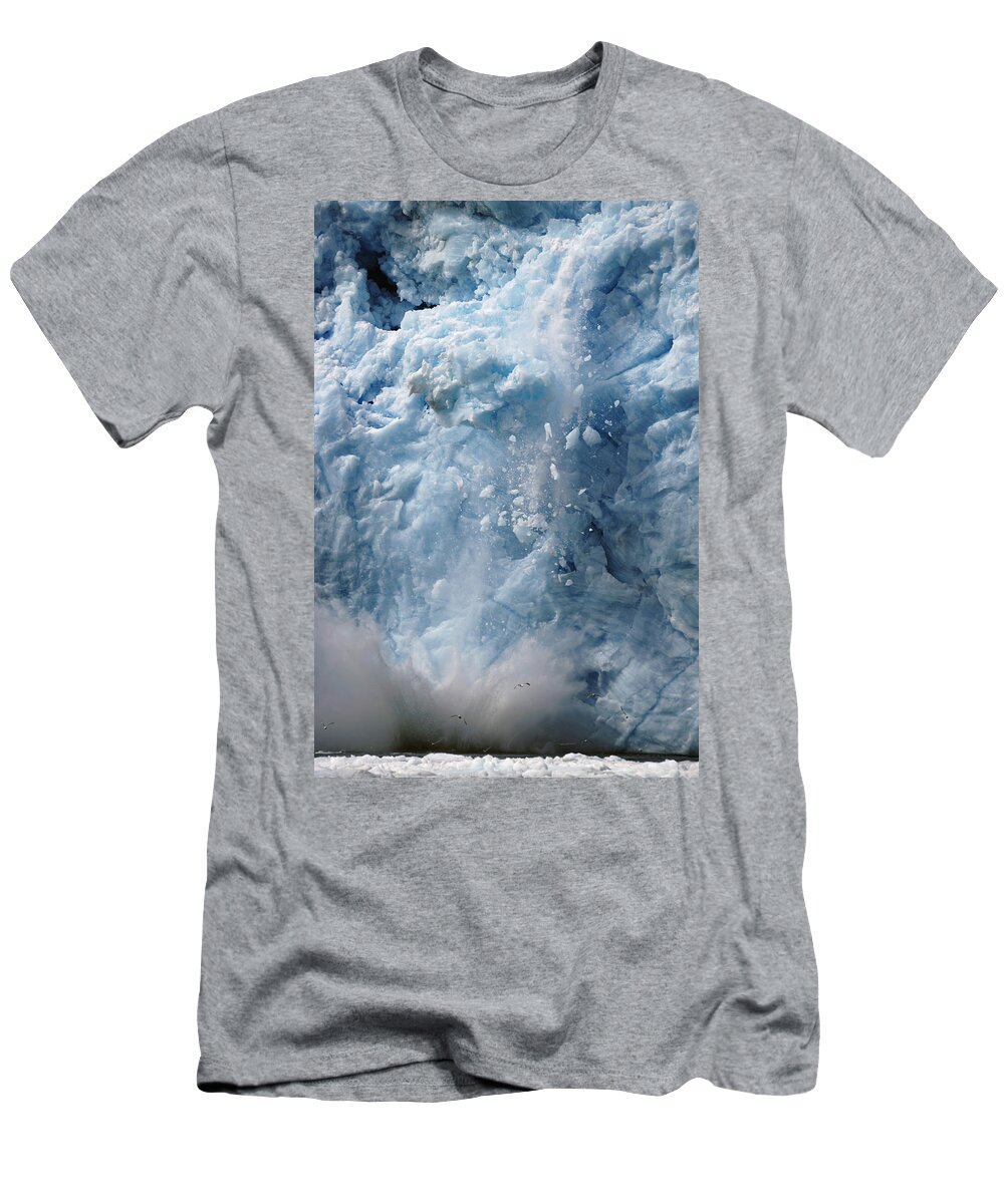 Feb0514 T-Shirt featuring the photograph Ice Falling Off Glacier Alaska by Hiroya Minakuchi