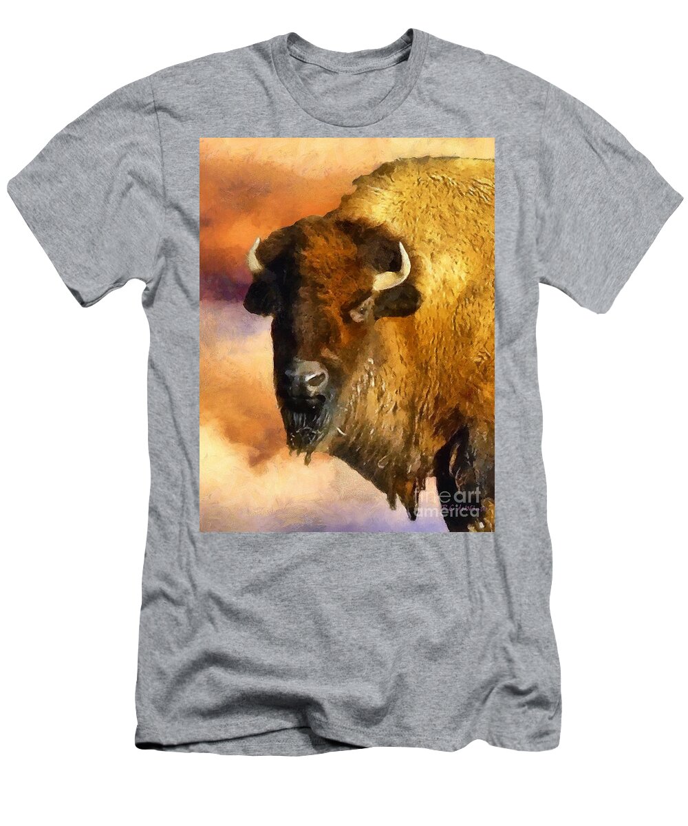 Buffalo T-Shirt featuring the painting Icon of the Plains by RC DeWinter