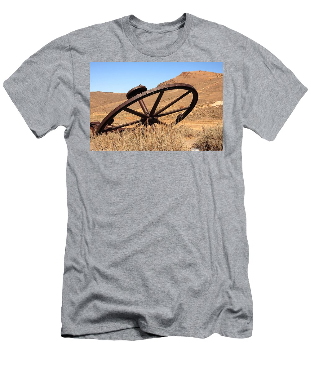 Bodie Ghost Town T-Shirt featuring the photograph Industrial Wheel by Sue Leonard