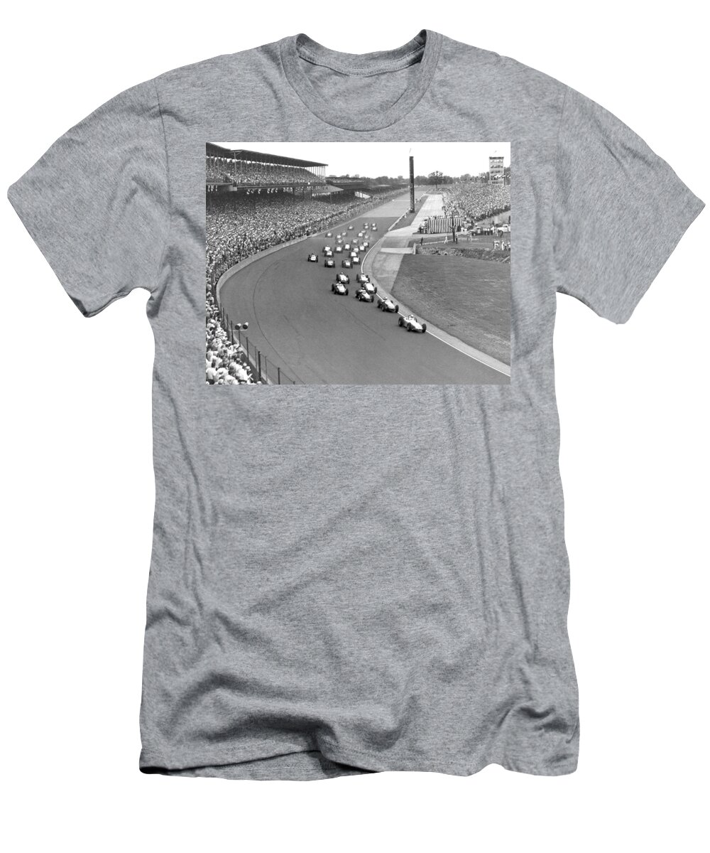 1950's T-Shirt featuring the photograph Indy 500 Race Start by Underwood Archives